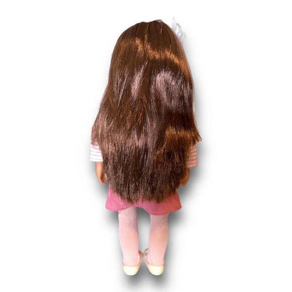Sienna 18" Doll With Long Brown Hair Wearing Pink Skirt & Faux Fur Vest - Picture 4 of 15